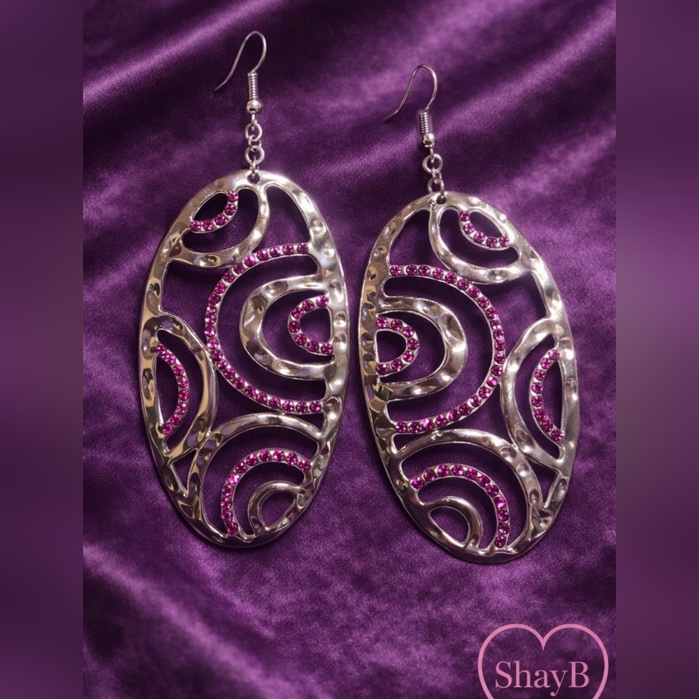 Silver and Pink Statement Earrings